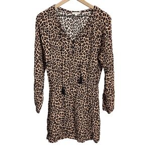 Ee:some Leopard Animal Print Long Sleeve Mini Dress Tan Large Mob Wife Baddie